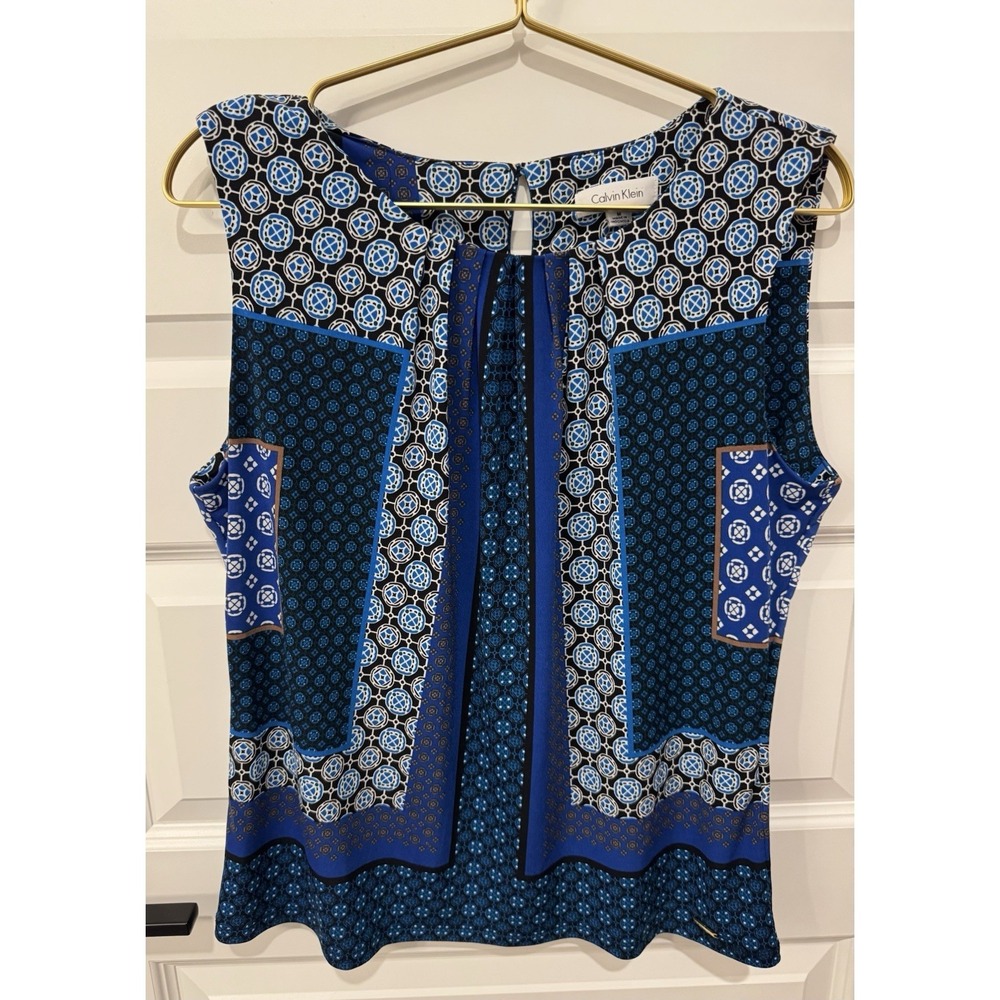 CALVIN KLEIN Women's NEW Flowy Sleeveless Top Blouse SHIRT Medium M Color Blue